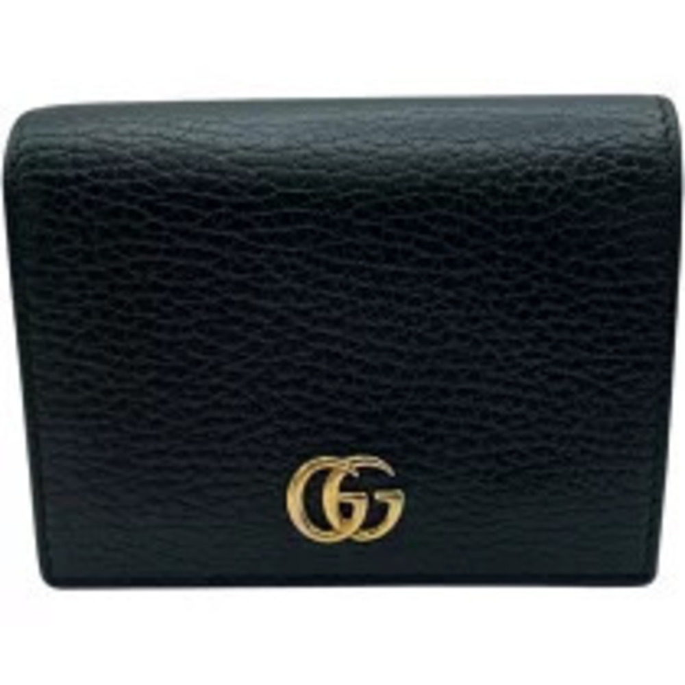 Gucci Double G Card Case Wallet Black Leather Bi fold